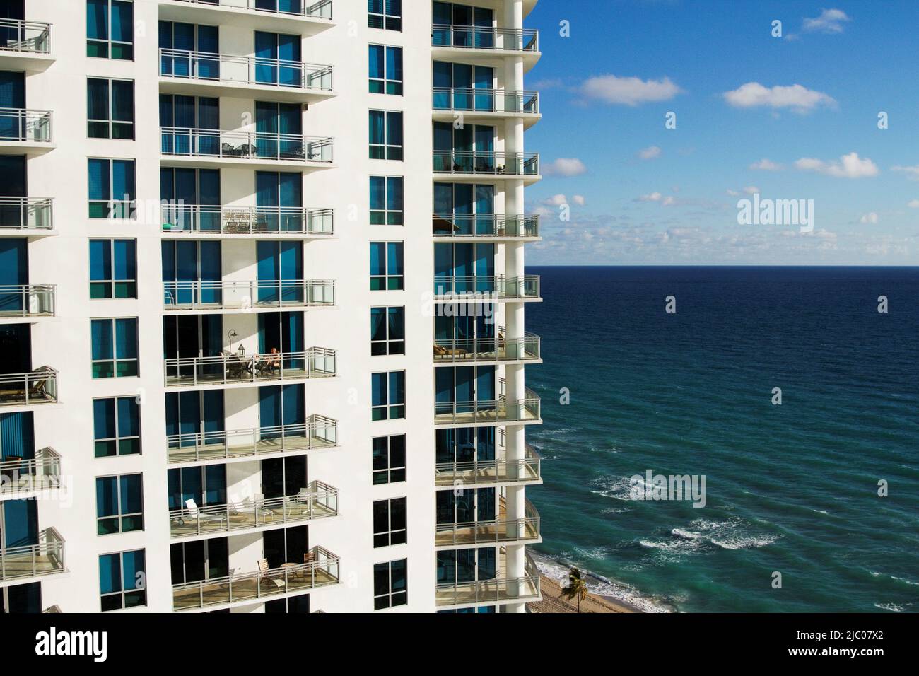Balconies with a view of the ocean at the Diplomat Hotel, Hollywood, Broward County, Florida, USA Stock Photo
