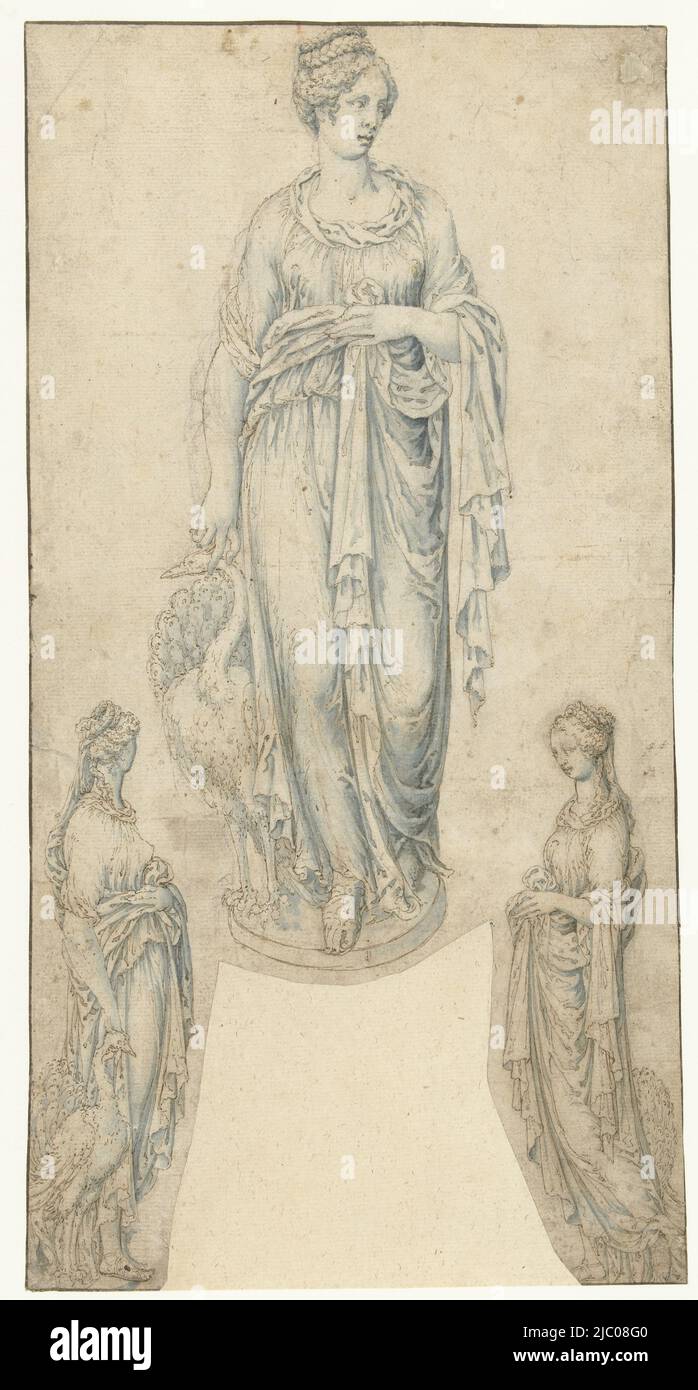 Three studies to or for a statue of Juno, draughtsman: Vincent Sellaer, 1538 - 1544, paper, pen, brush, h 338 mm × w 173 mm Stock Photo