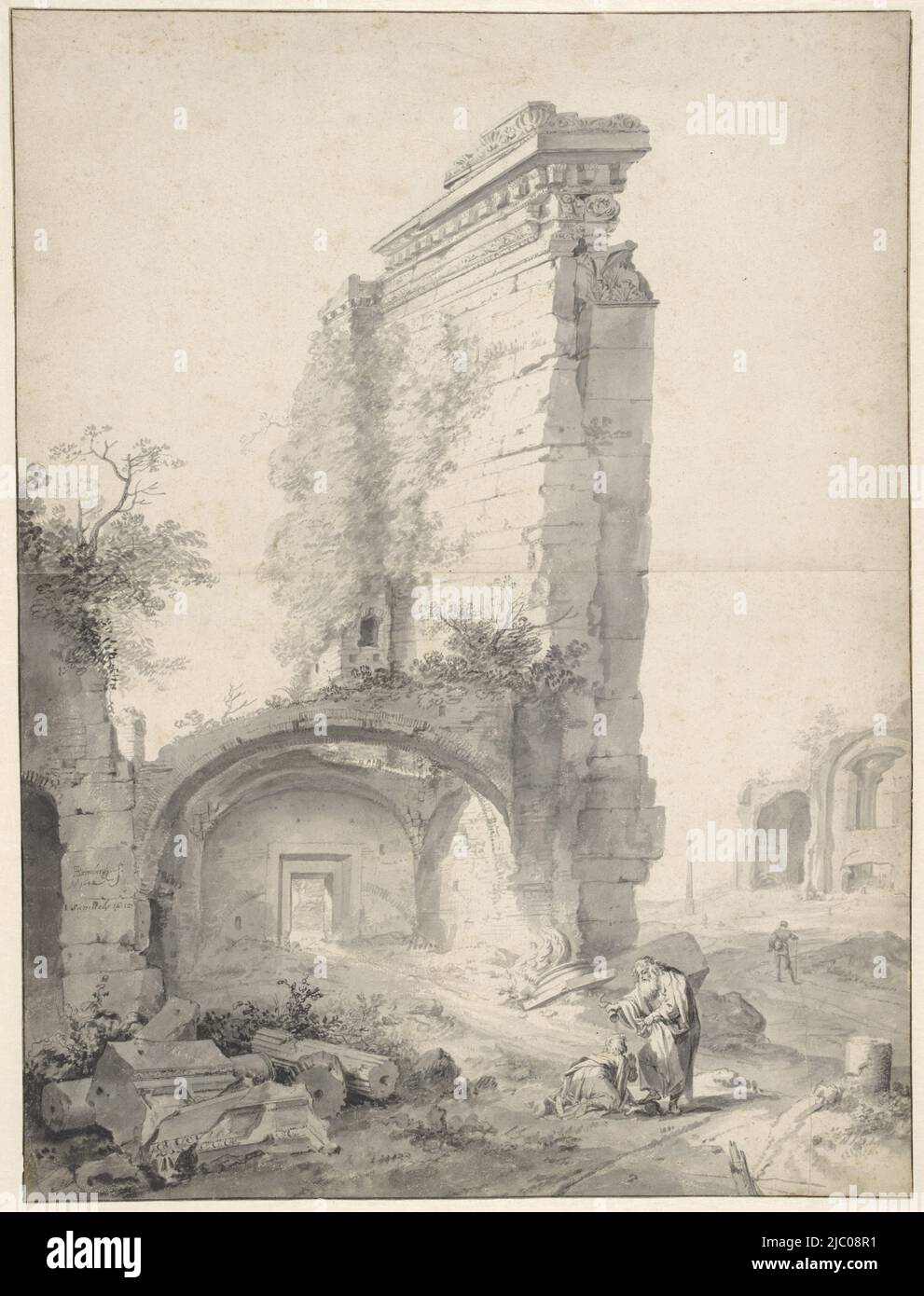 The anointing of David between ruins of the Roman Forum, draughtsman: Bartholomeus Breenbergh, 1642, paper, brush, h 693 mm × w 515 mm Stock Photo