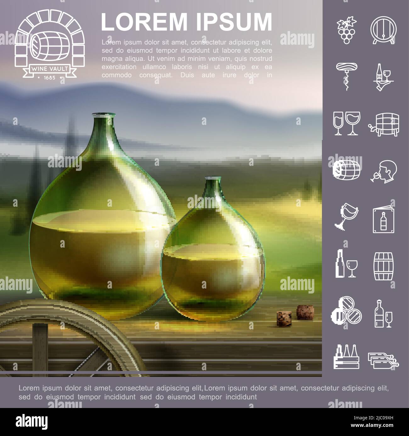 Realistic winemaking traditional template with bottles full of white