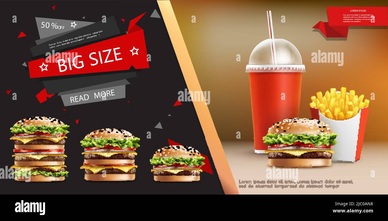 Realistic fast food advertizing template with soda french fries and ...