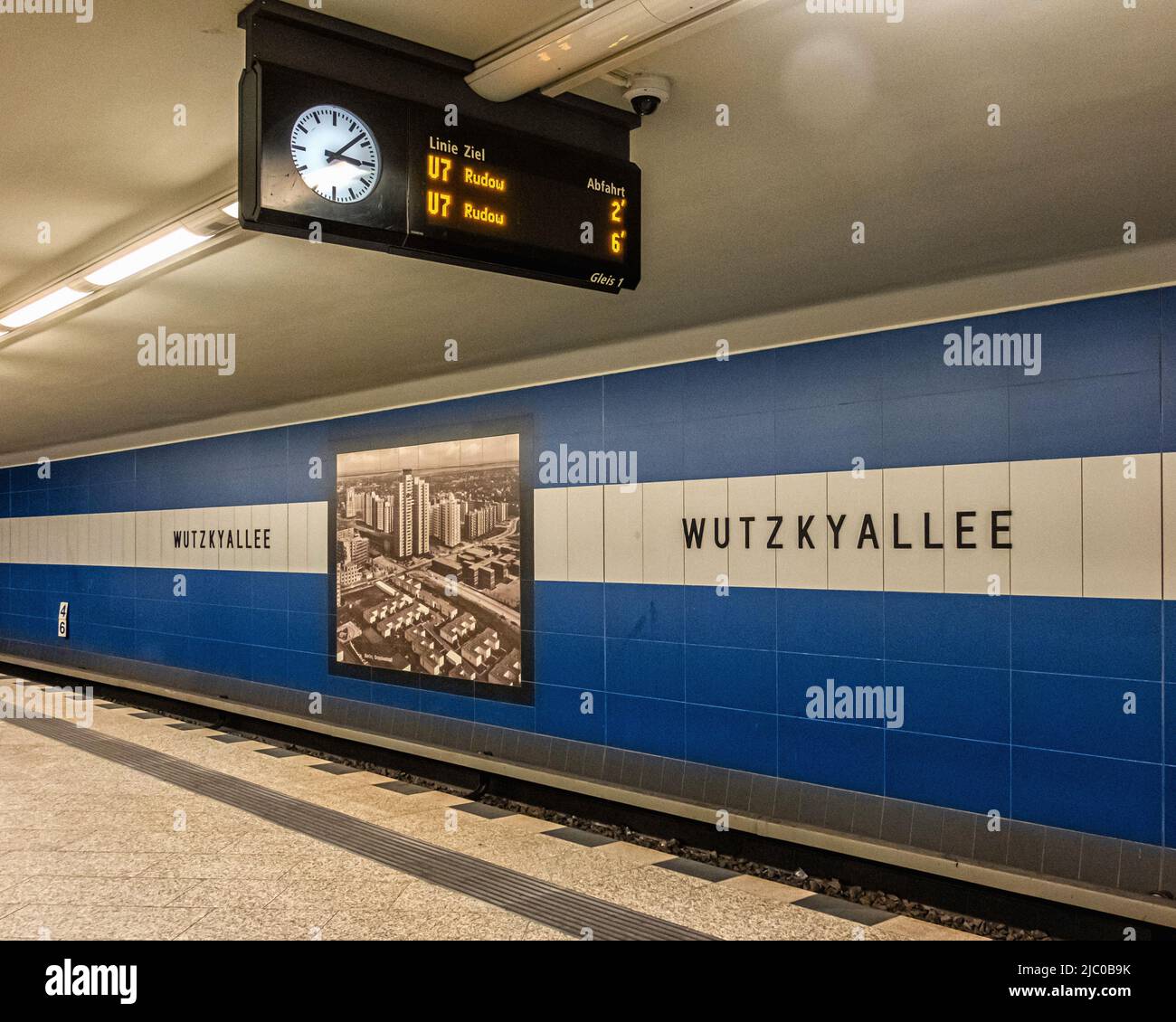 U Wutzkyallee, Gropiusstadt-Berlin, Germany, The U-Bahn underground railway station serves the U7 line. It was designed by architect Rainer G. Rümmler Stock Photo