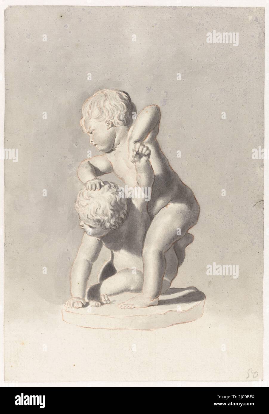 Two fighting children, draughtsman: Jan de Bisschop, François Du Quesnoy, 1648 - 1671, paper, brush, h 260 mm × w 178 mm Stock Photo