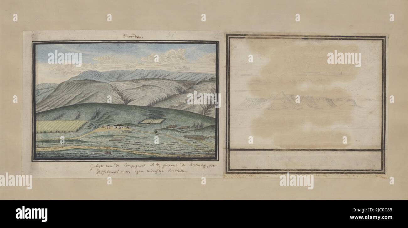 View of the Dirty head and the Perdeberd in Camdebo seen from the south east, draughtsman: Robert Jacob Gordon, (attributed to), draughtsman: Johannes Schumacher, (possibly), Kaapprovincie, Oct-1777 - Mar-1778, paper, pen, h  mm × w  mm, h 250 mm × w 345 mm Stock Photo