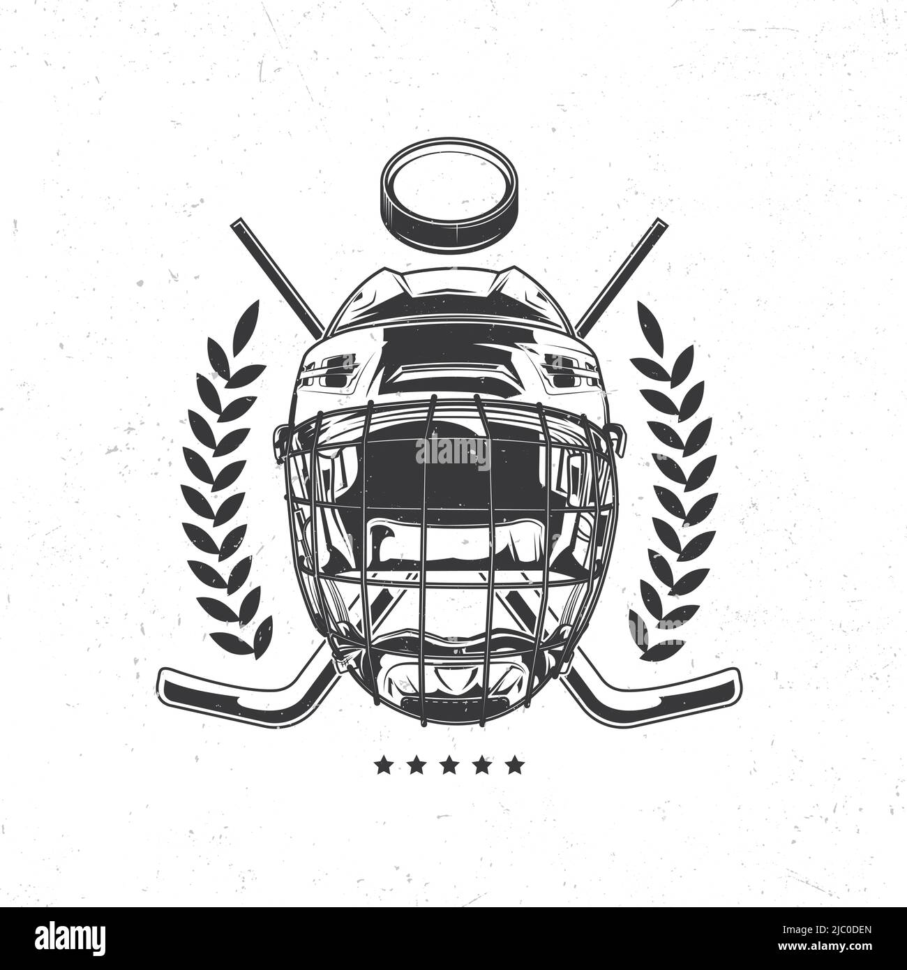 Isolated emblem with illustration of hockey mask, hockey sticks and puck Stock Vector