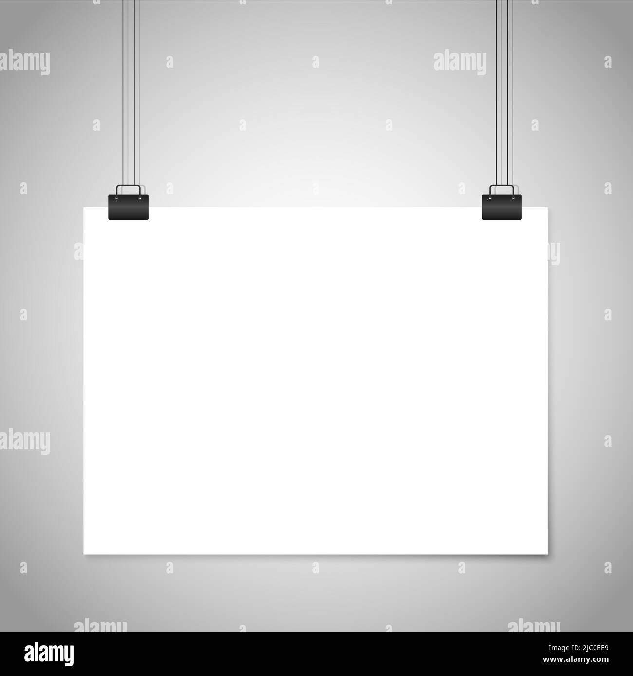 White blank paper hanging sign. Vector mockup. Poster white mockup