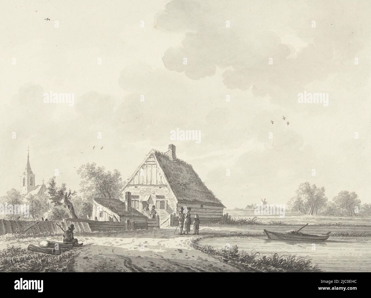 The village Drumpt in Gelderland, draughtsman: Nicolaas Wicart, 1758 - 1815, paper, pen, brush, h 286 mm × w 408 mm, h 243 mm × w 321 mm Stock Photo