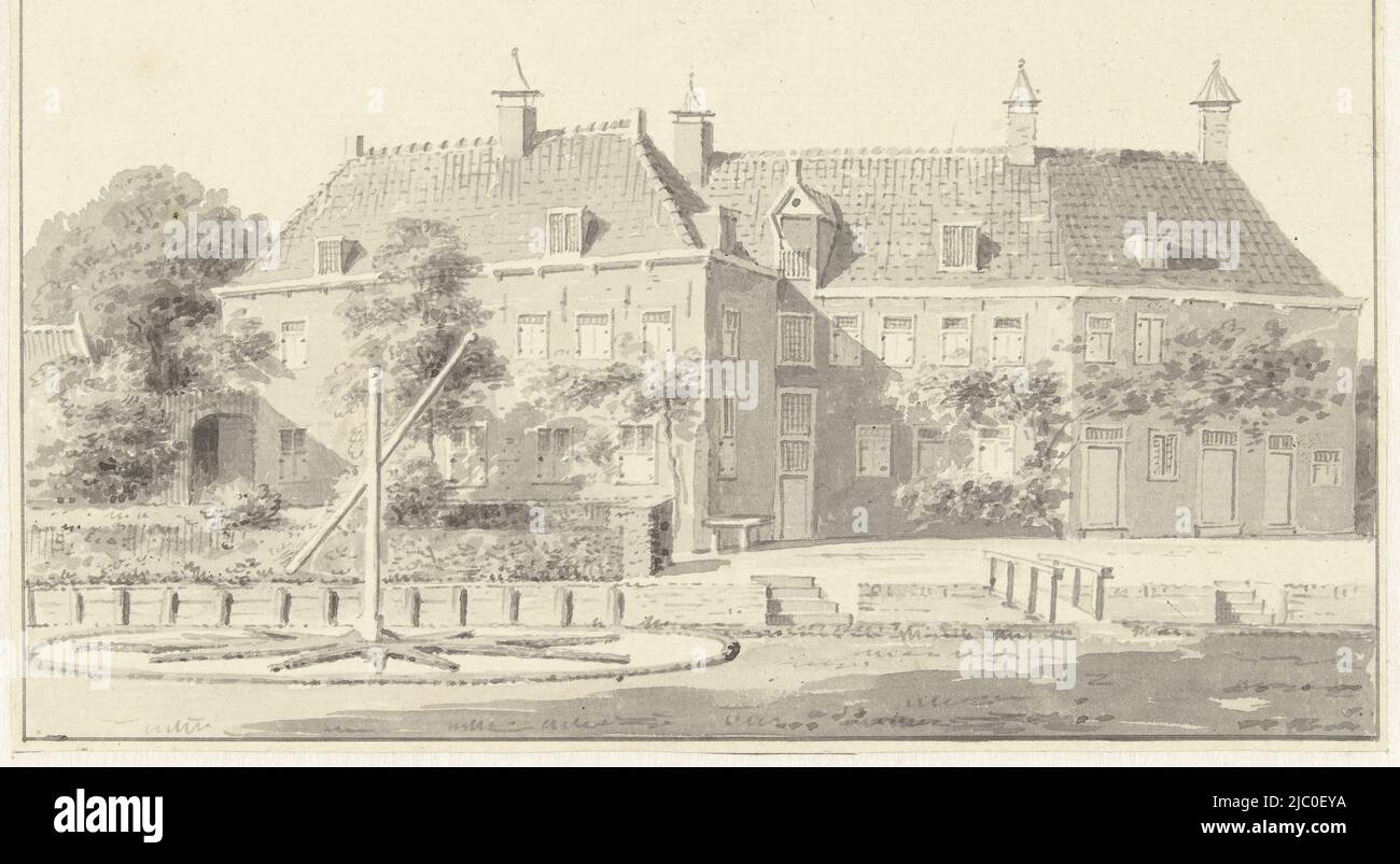 Collegianten meeting house in Rijnsburg, draughtsman: Cornelis Pronk, 1735, paper, pen, brush, h 103 mm × w 178 mm Stock Photo