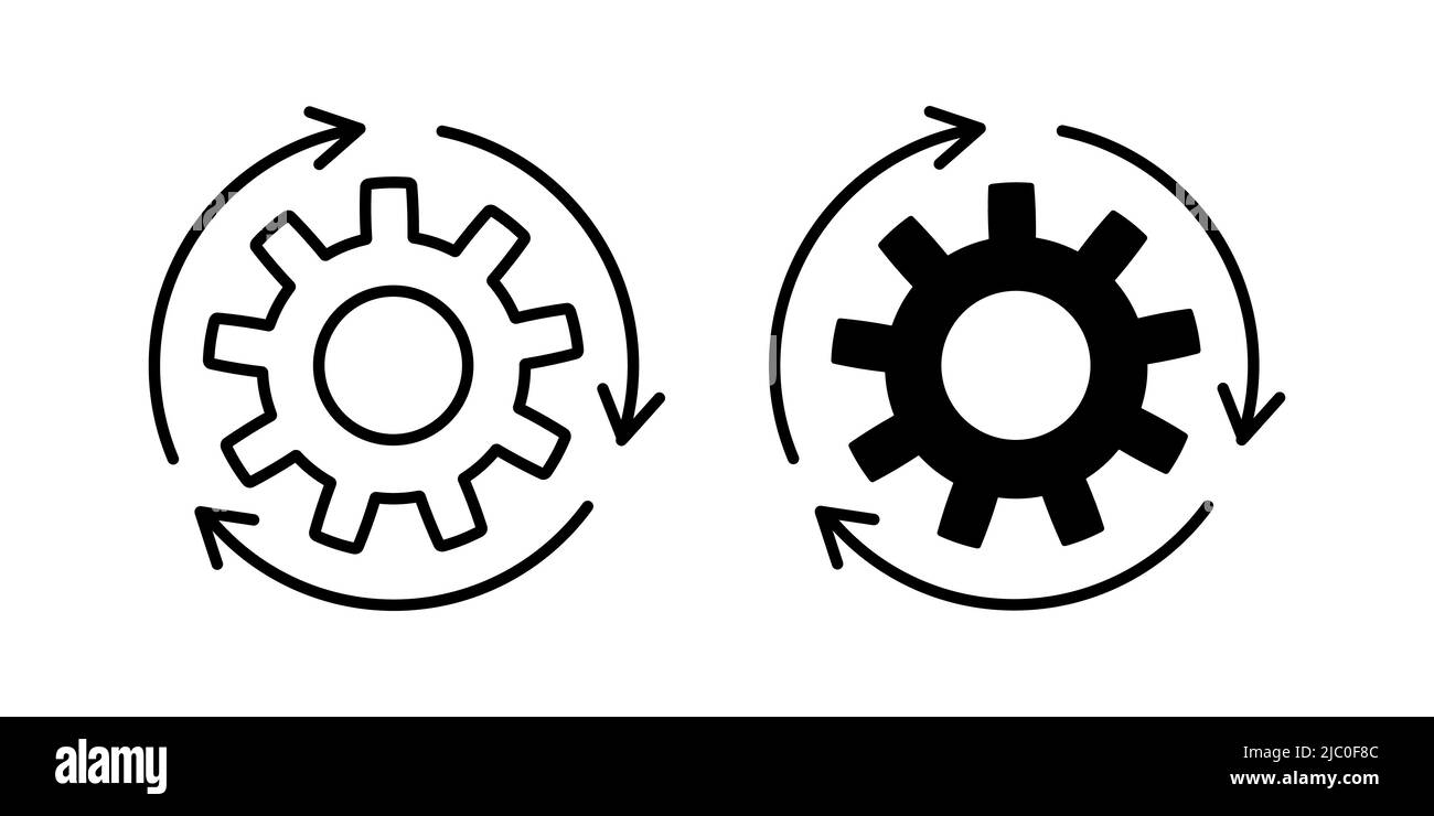 Gear settings with arrows icon set. Reset button icon. Stock Vector