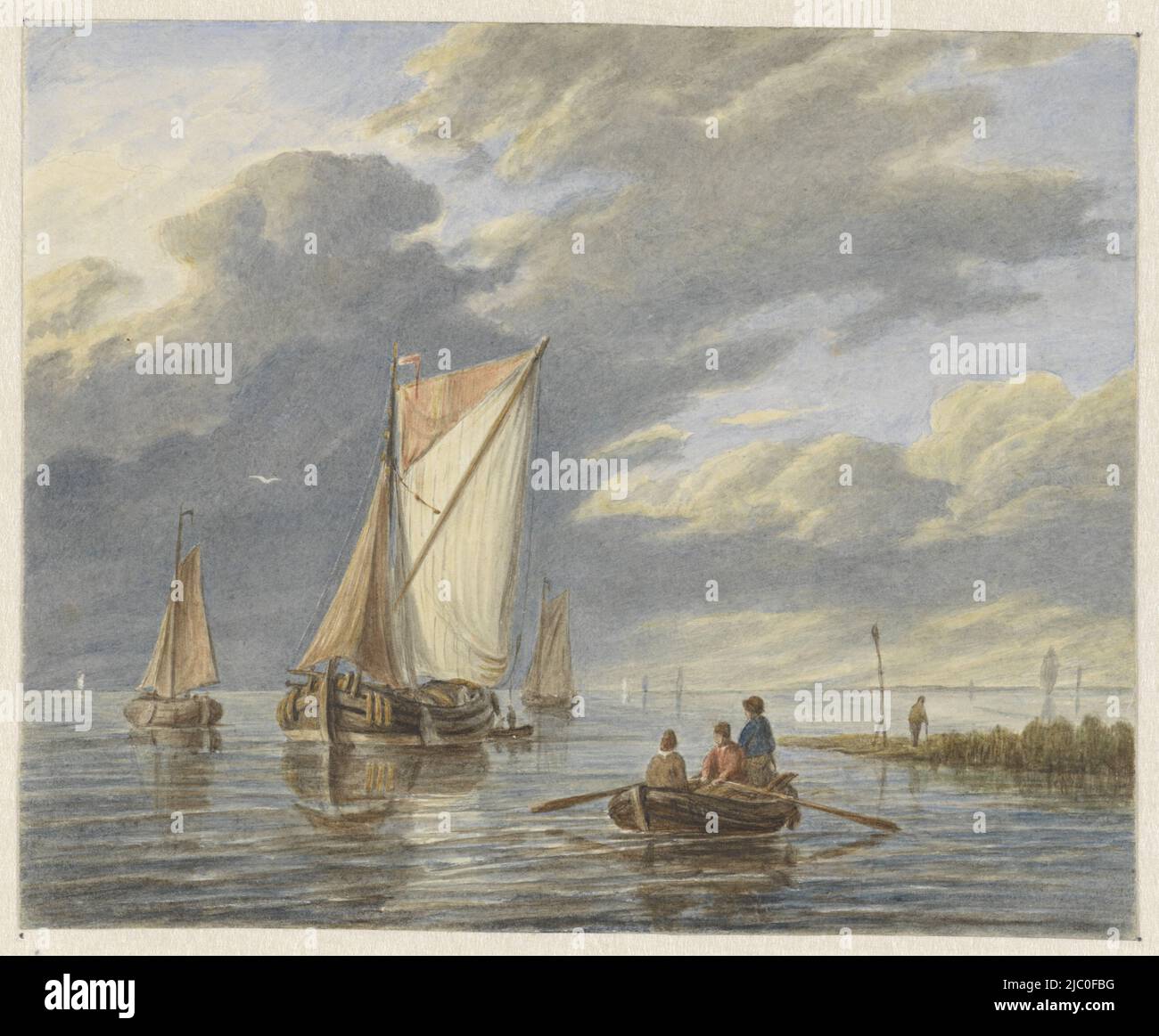 Boats on the water, draughtsman: Matthijs Maris, after: Hermanus Koekkoek (I), 1849 - 1917, paper, brush, h 122 mm × w 149 mm Stock Photo