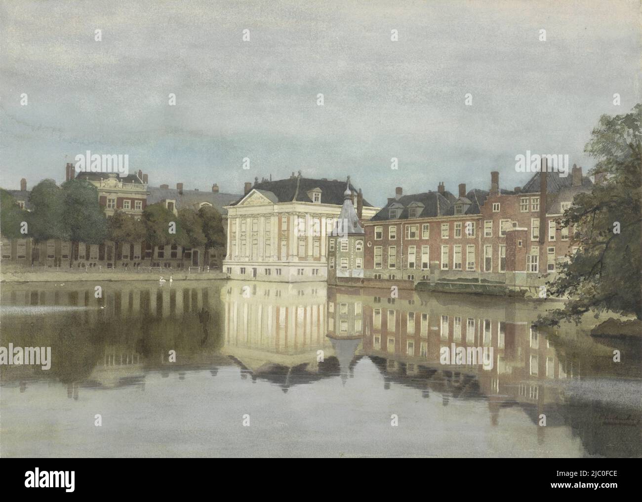 Court pond with Mauritshuis, draughtsman: Johannes Christiaan Karel Klinkenberg, 1862 - 1924, paper, brush, h 378 mm × w 528 mm Stock Photo