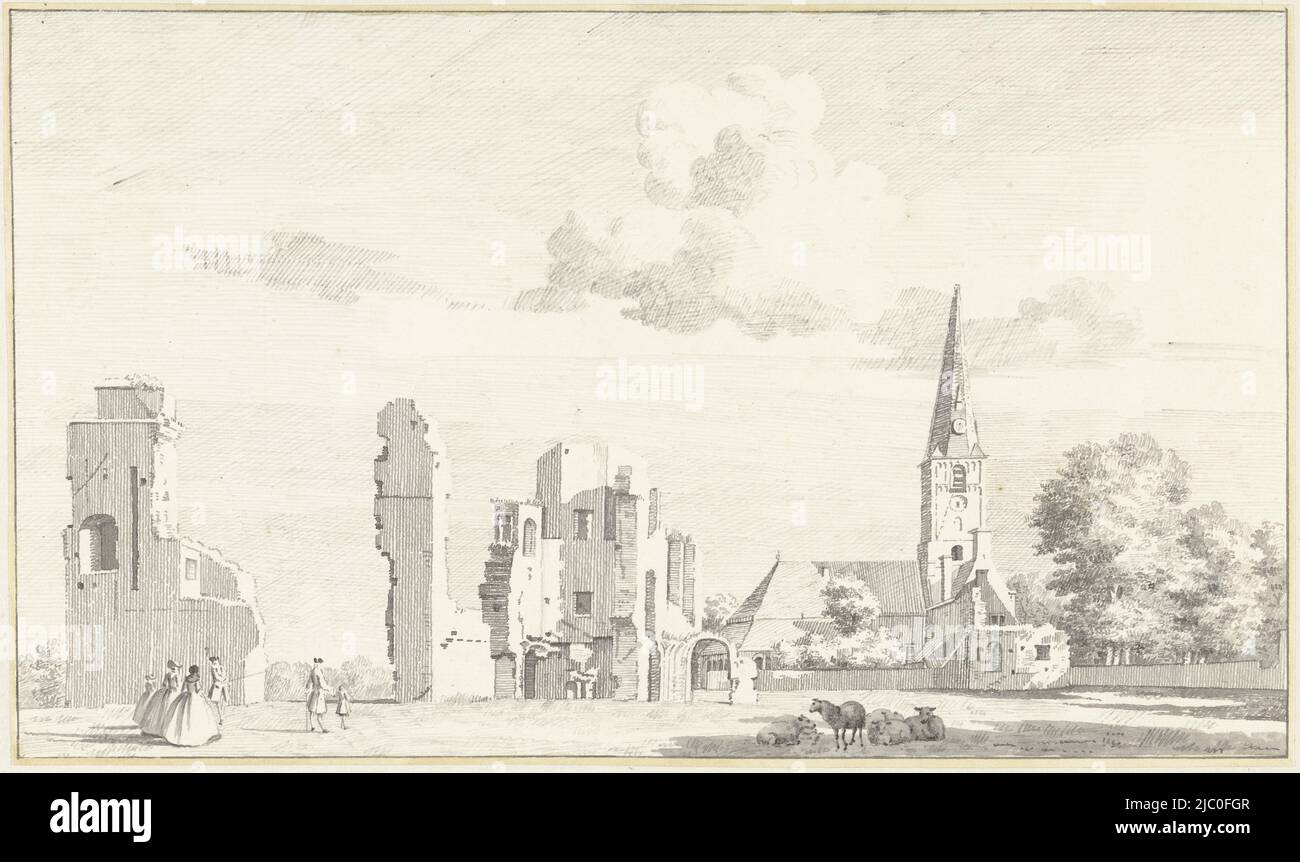 Ruin of the abbey of Rijnsburg, draughtsman: Hendrik de Winter, intermediary draughtsman: Cornelis Pronk, 1727 - 1790, paper, pen, brush, h 184 mm × w 310 mm Stock Photo