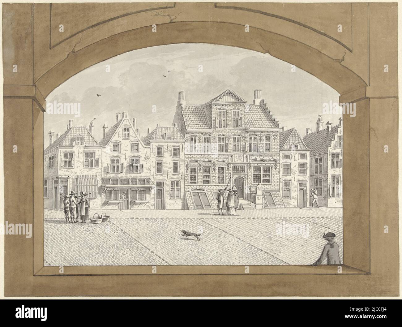 The house Hogelande in Middelburg, draughtsman: Dirk Verrijk, 1744 - 1786, paper, brush, pen, h 333 mm × w 447 mm Stock Photo