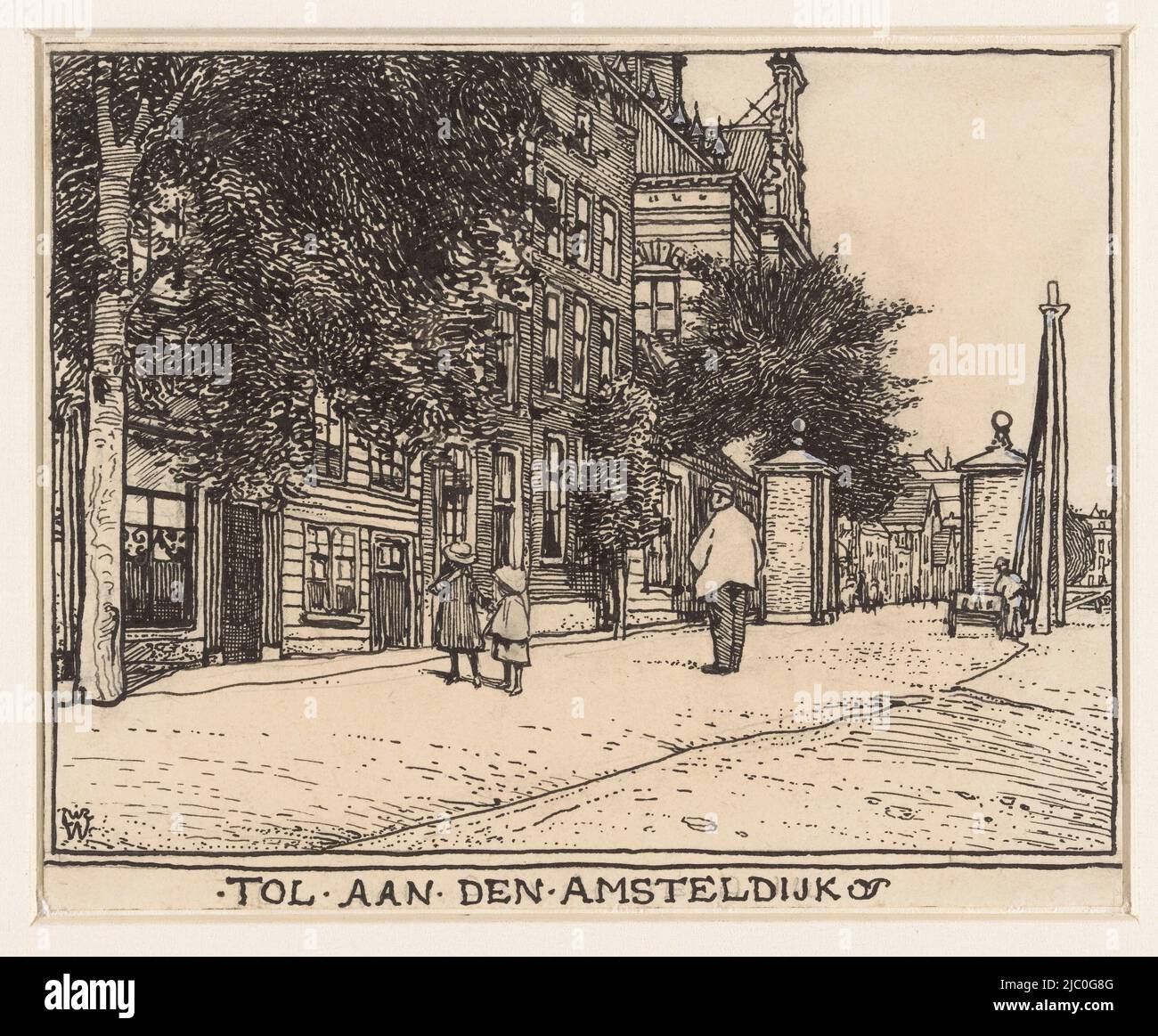 Tol aan den Amsteldijk in Amsterdam, draughtsman: Willem Wenckebach, Amsterdam, 1870 - 1937, paper, pen, h 130 mm × w 162 mm Stock Photo