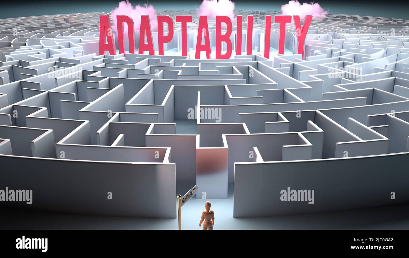 Adaptability and a challenging path that leads to it - confusion and frustration in seeking it, complicated journey to Adaptability,3d illustration Stock Photo