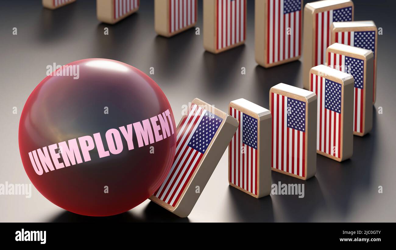 USA America and unemployment, causing a national problem and a falling economy. Unemployment as a driving force in the possible decline of USA America Stock Photo