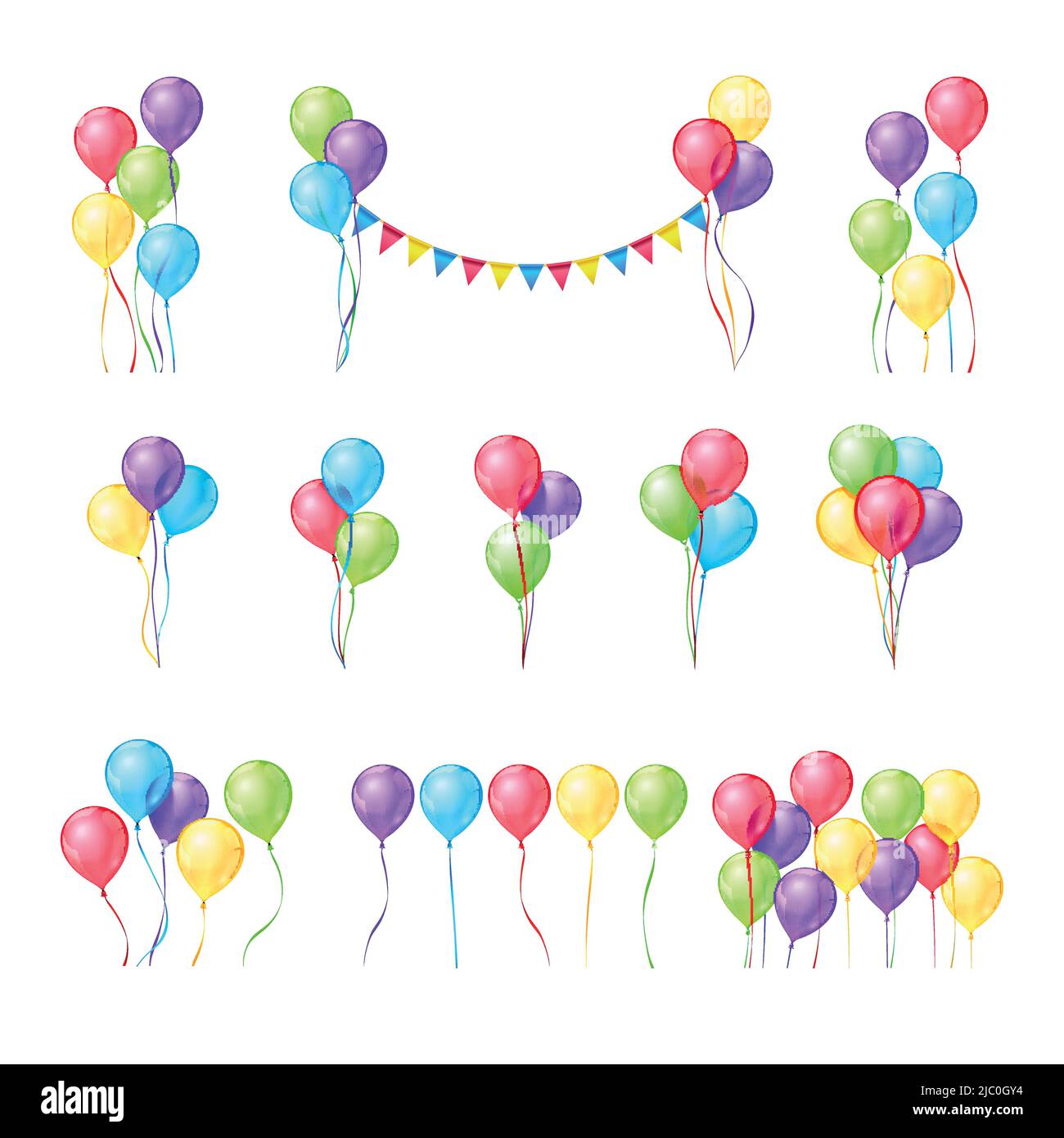 Color balloons vector set. Balloon set, air ballloon color, helium ...