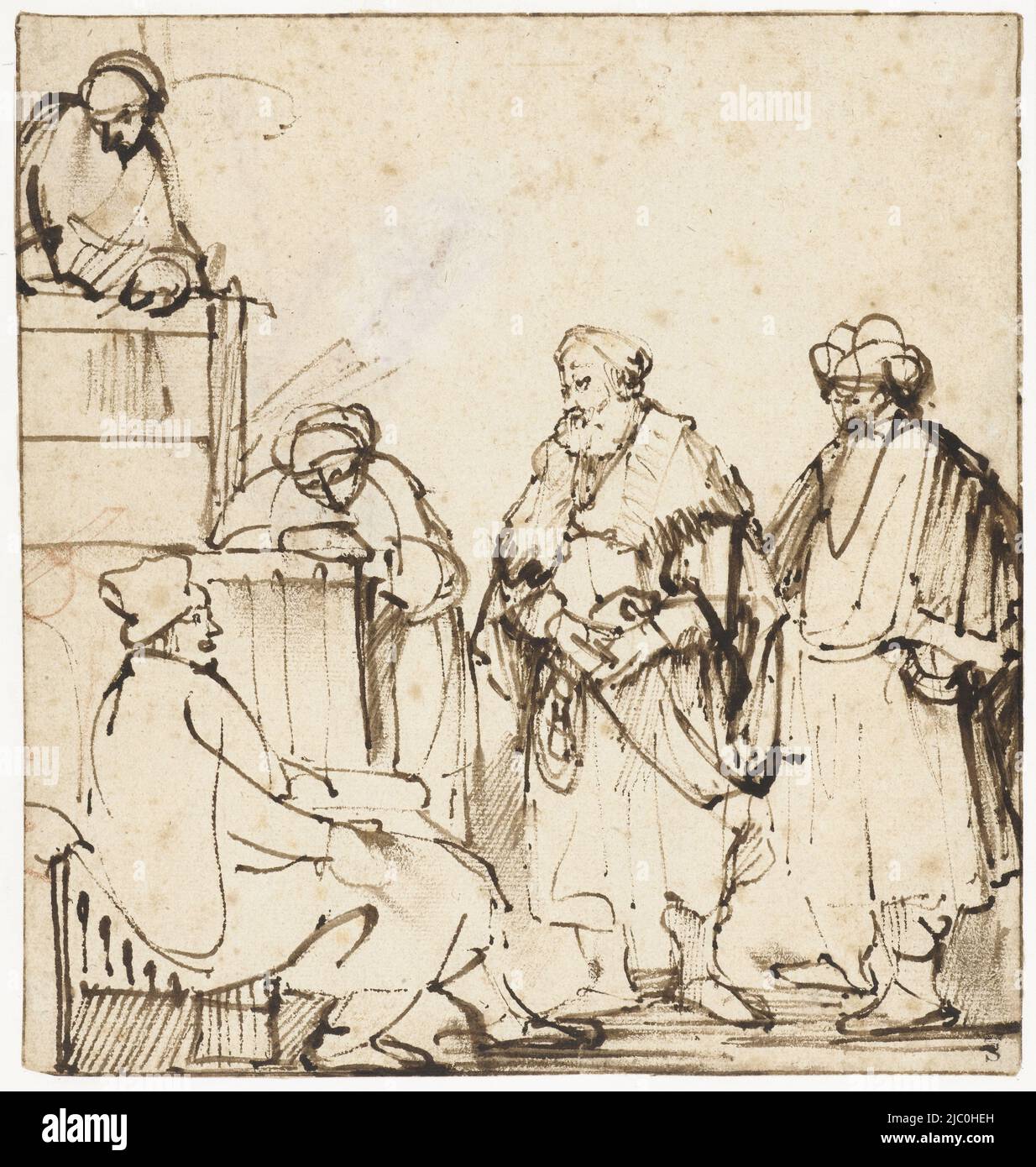 Oriental standing and sitting, Job and his Friends, draughtsman Aert