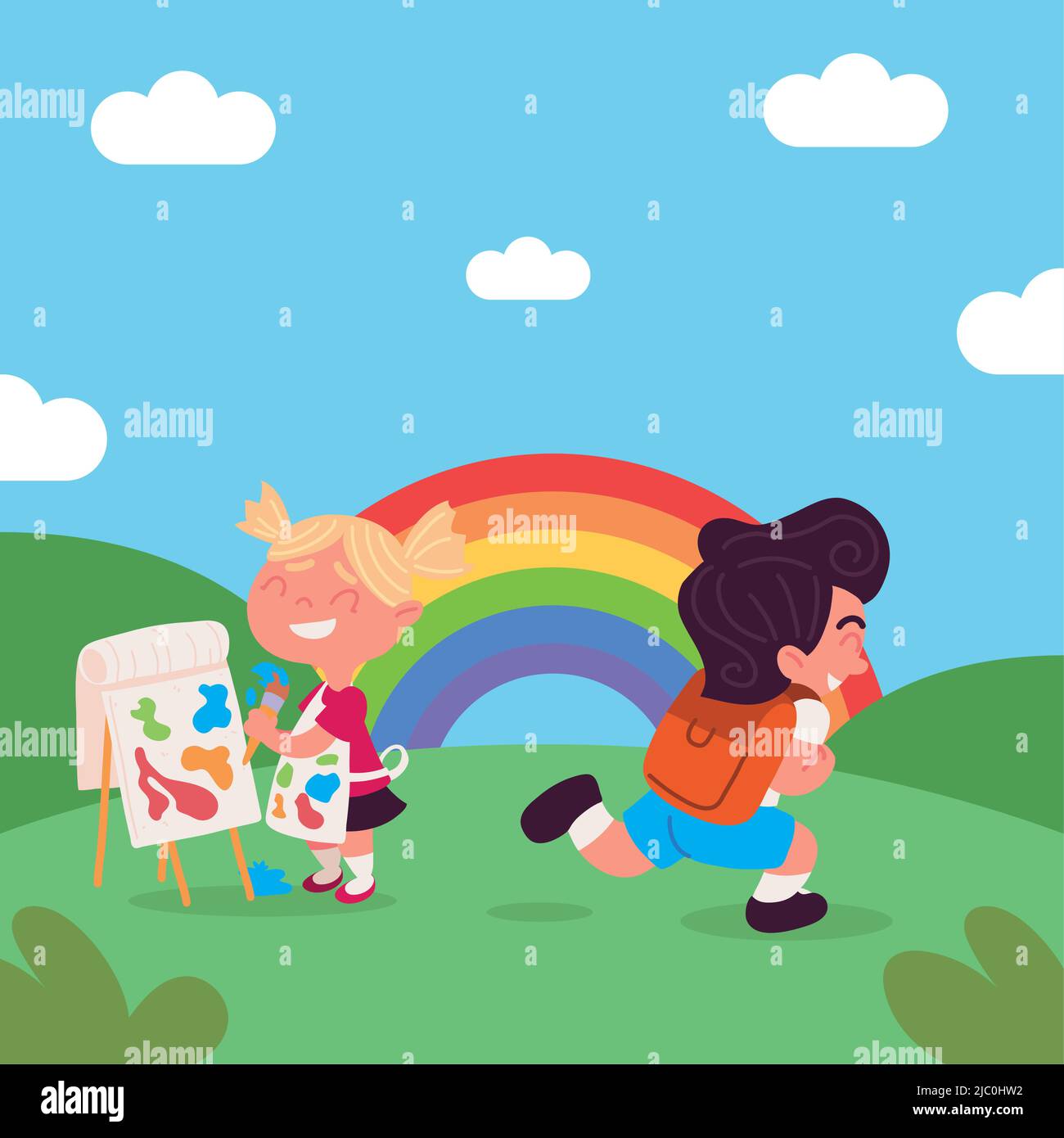 happy girl and boy students Stock Vector Image & Art - Alamy