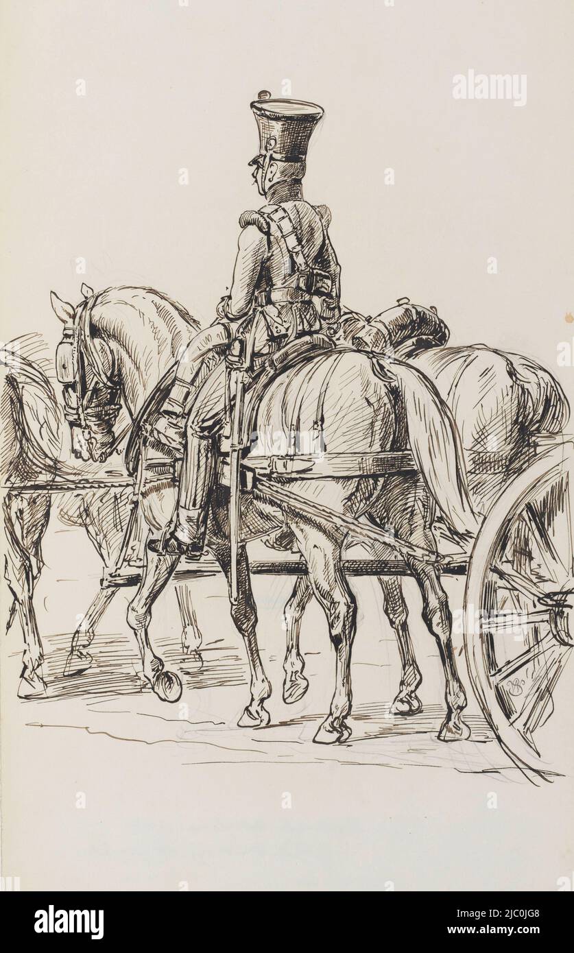 Riding artillery in trot, draughtsman: Willem Constantijn Staring, 1857 - 1916, paper, pen, h 333 mm × w 201 mm Stock Photo