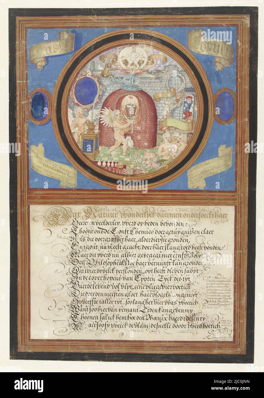 The alchemy, The alchemy, draughtsman: Paulus de Kempenaer, 1606, parchment (animal material), pen, brush, h 420 mm × w 290 mm Stock Photo