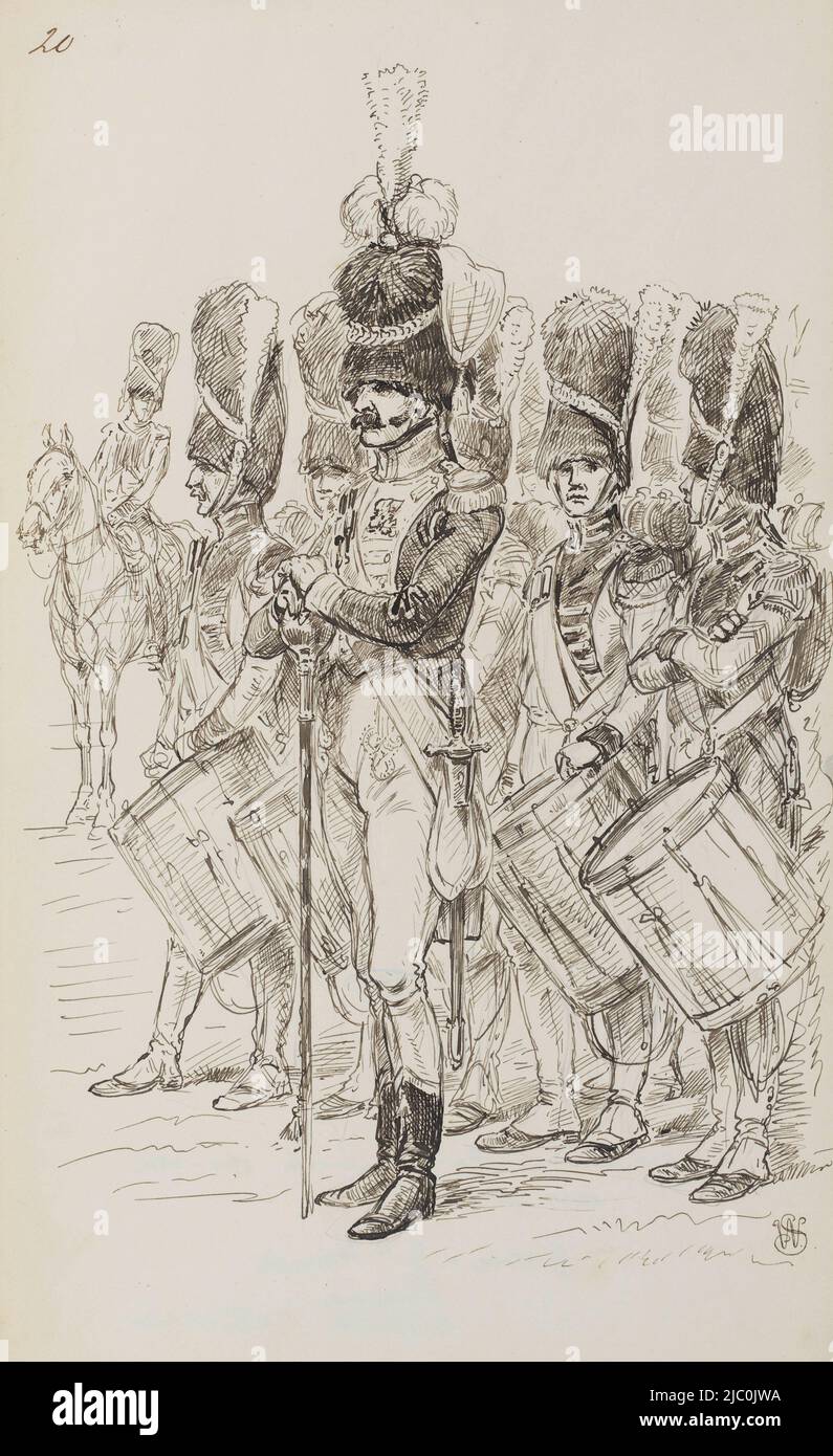 Imperial Guard Grenadiers with drummers, draughtsman: Willem Constantijn Staring, 1857 - 1916, paper, pen, h 333 mm × w 201 mm Stock Photo
