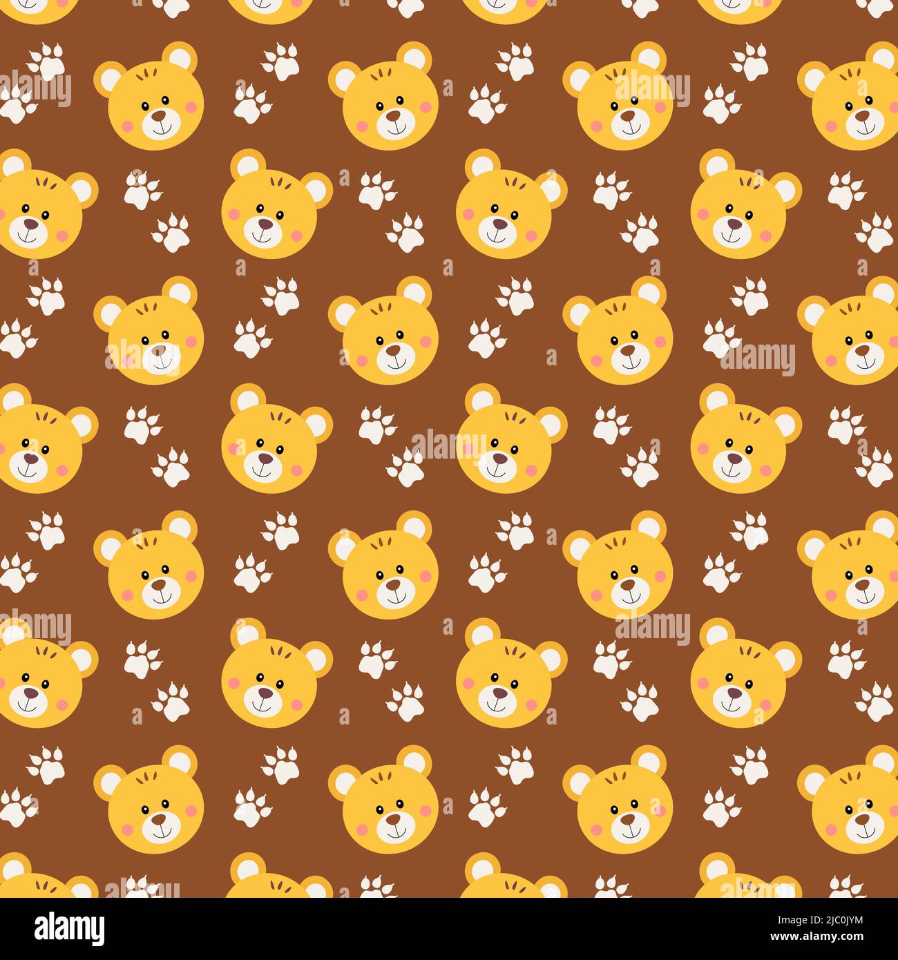 Seamless background pattern with paw and face of cute teddy bear Stock ...
