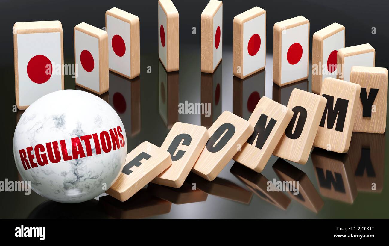 Japan and regulations, economy and domino effect chain reaction in
