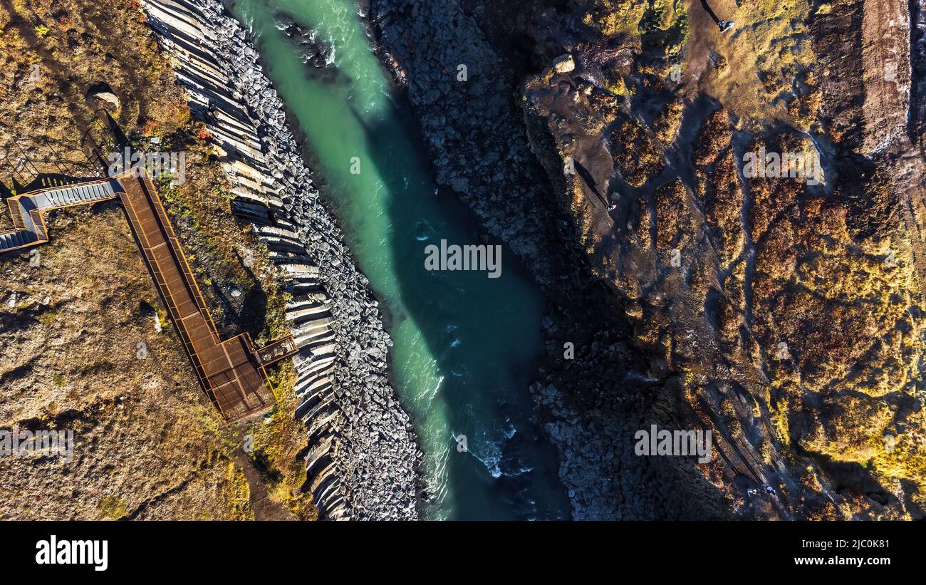 Drone view of iron viewpoint on top of the basaltic canyon Stock Photo