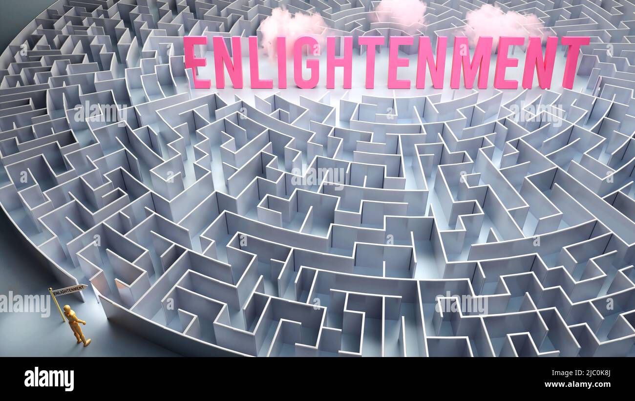 Enlightenment and a difficult path, confusion and frustration in seeking it, hard journey that leads to Enlightenment,3d illustration Stock Photo