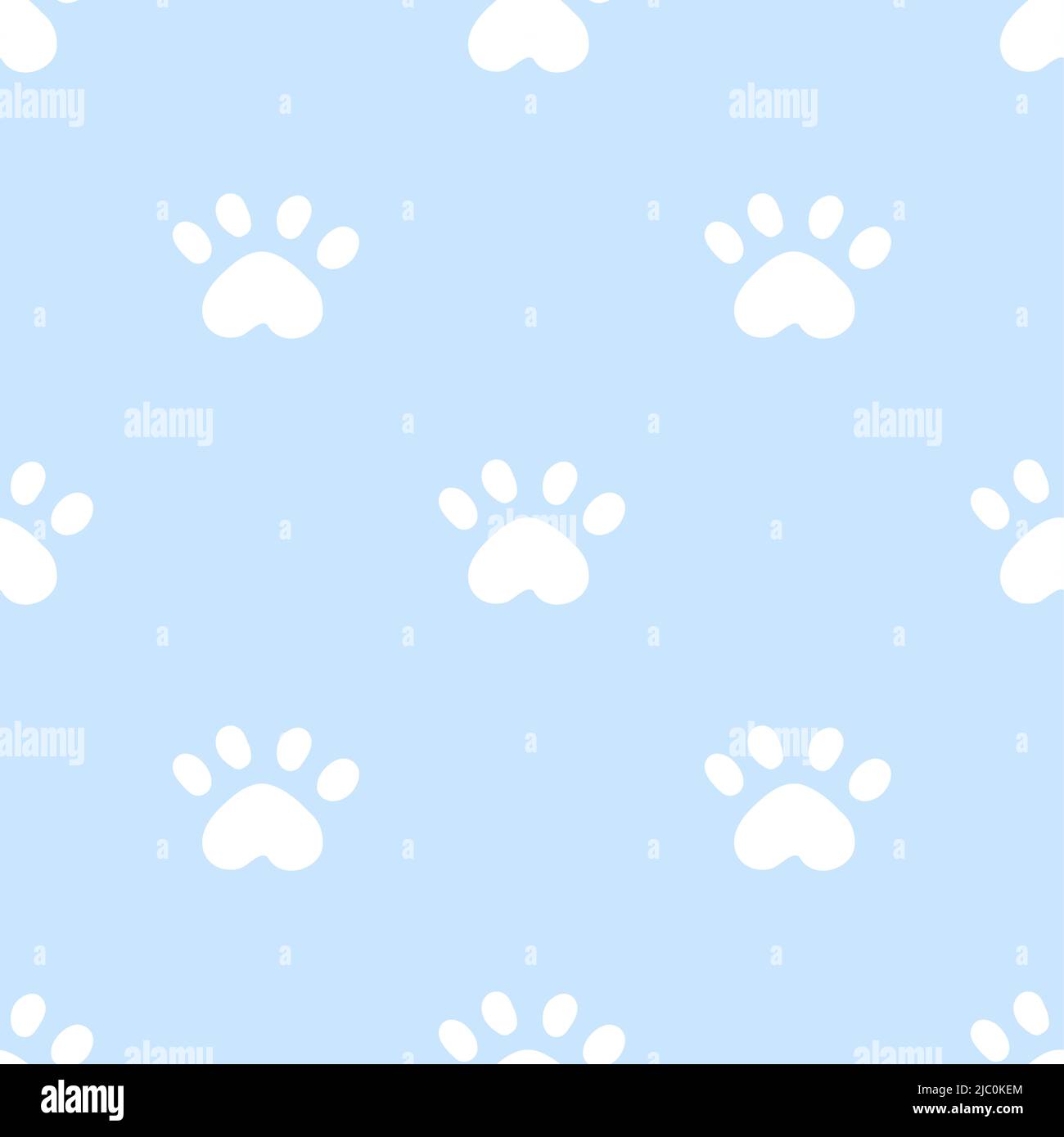Blue cat seamless pattern. Meow and cat paws background vector ...