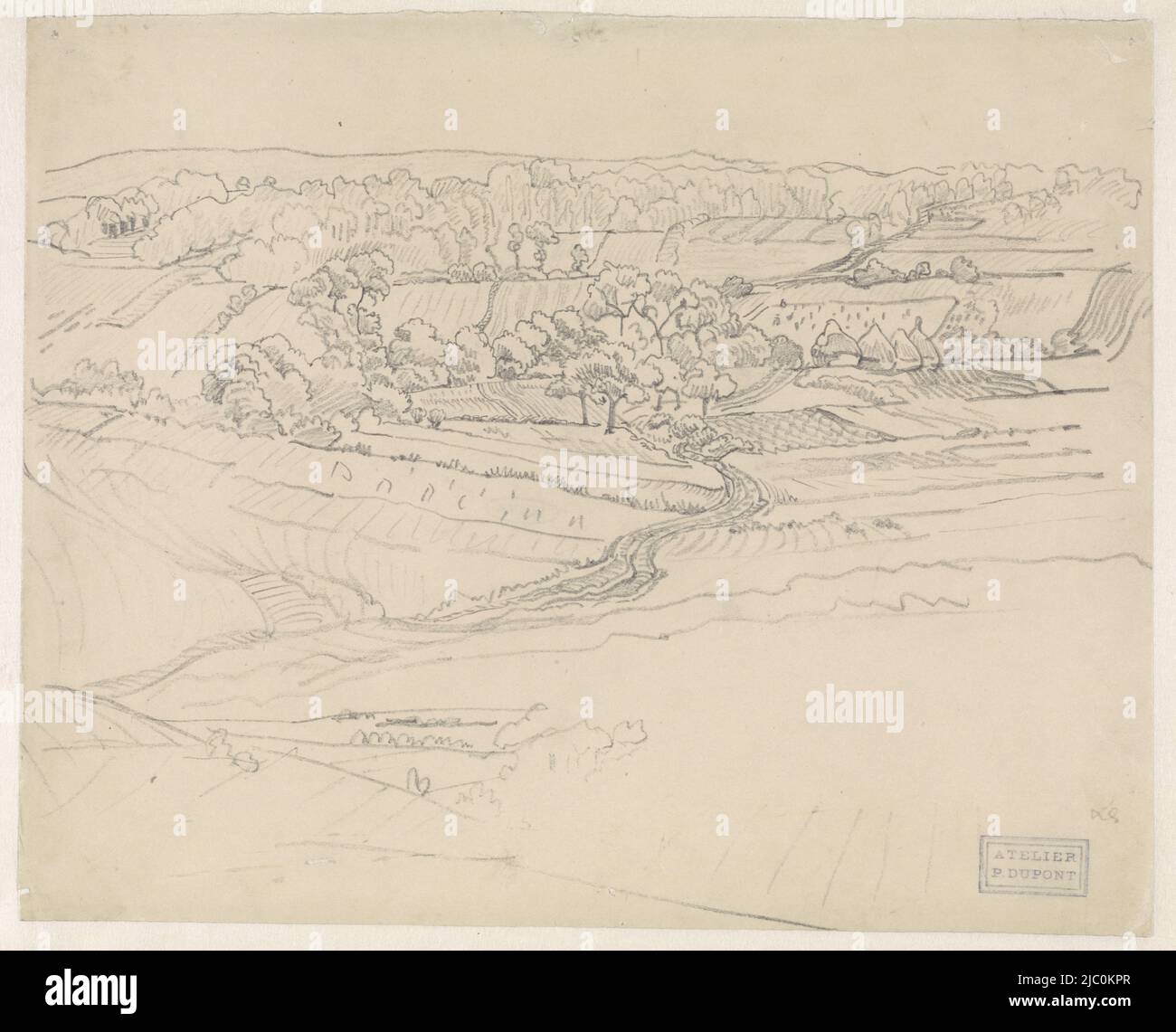 Landscape with winding road, draughtsman: Pieter Dupont, 1880 - 1911, paper, h 226 mm × w 280 mm Stock Photo