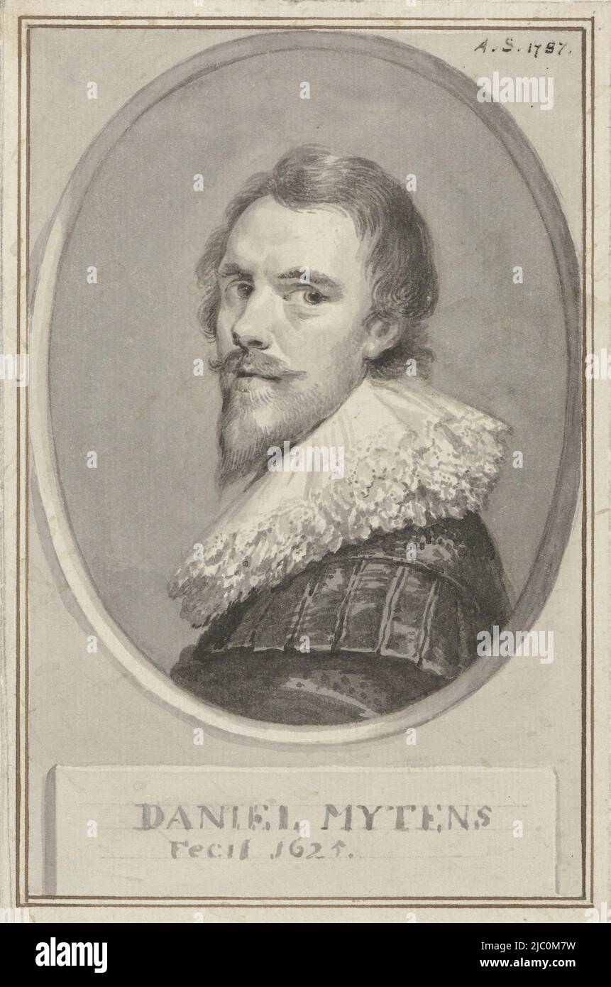 Portrait of Daniel Mytens the Elder, draughtsman: Aert Schouman, after: Daniël Mijtens (I), 1787, paper, brush, h 160 mm × w 105 mm Stock Photo