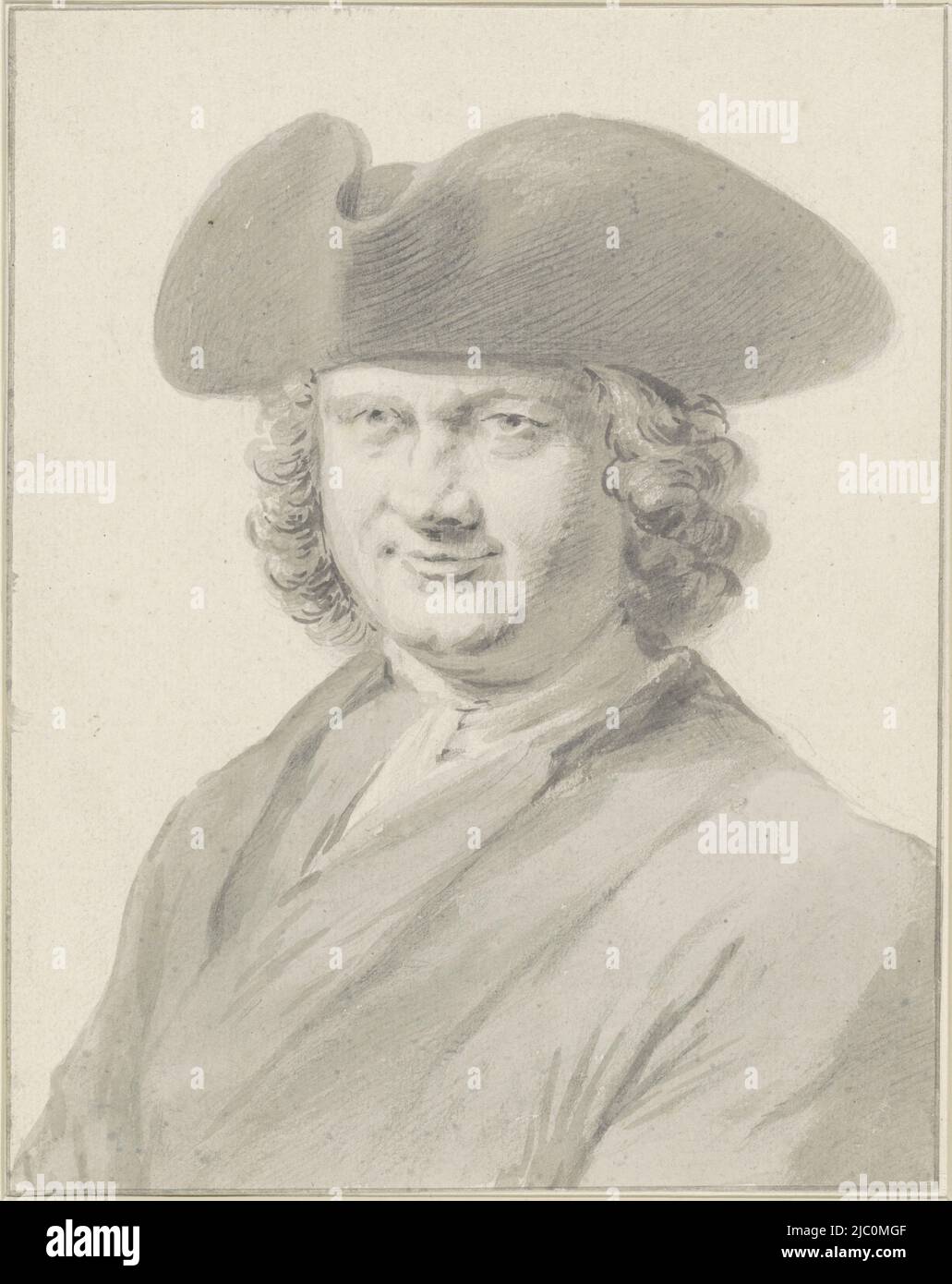 Self-Portrait, draughtsman: Cornelis Pronk, 1735, paper, brush, h 226 mm × w 178 mm Stock Photo