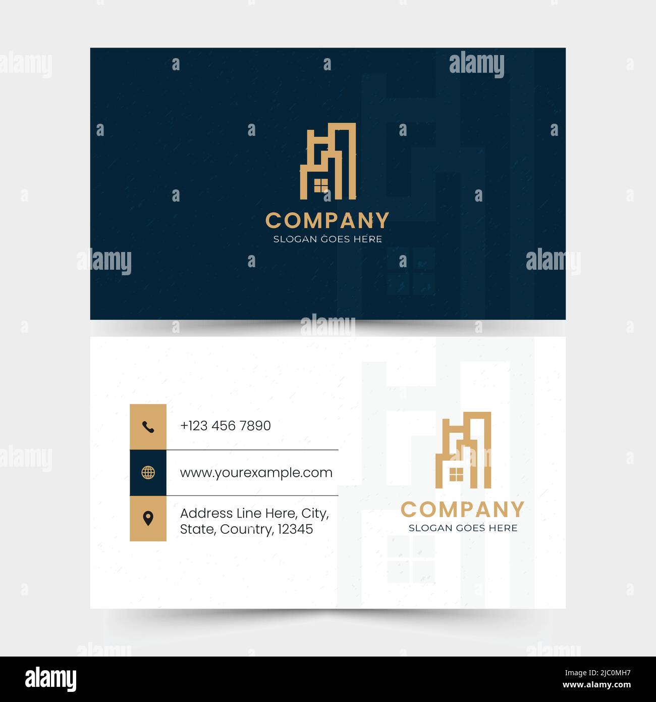 Front And Back Side Of Business Card Template In Blue And White Color