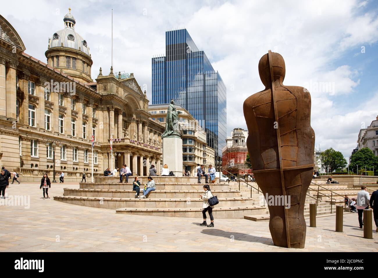 Victoria Sqaure, Birmingham. The centre of the City. The picture shows the Council House to the left, Birmingham's tallest building, 103 Colmore Row, centre and the iron man statue by Anthony Gormley. Stock Photo