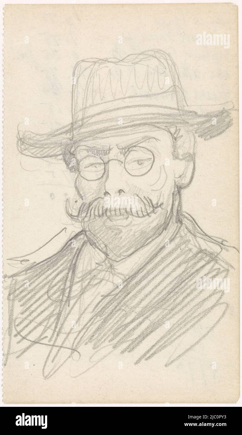 Portrait of a gentleman with hat and glasses, draughtsman: Antoon Derkinderen, 1869 - 1925, paper, h 141 mm × w 84 mm Stock Photo