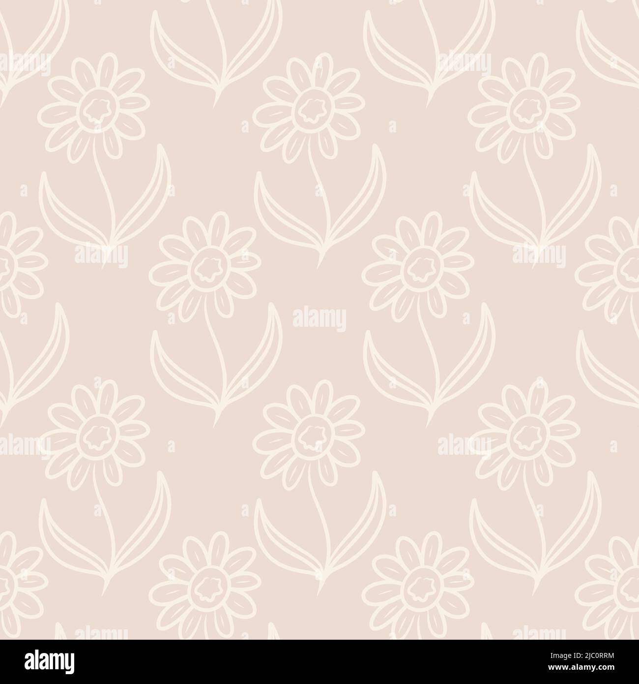 seamless pattern with daisy tulip flowers hand drawn doodle style. Stock Vector