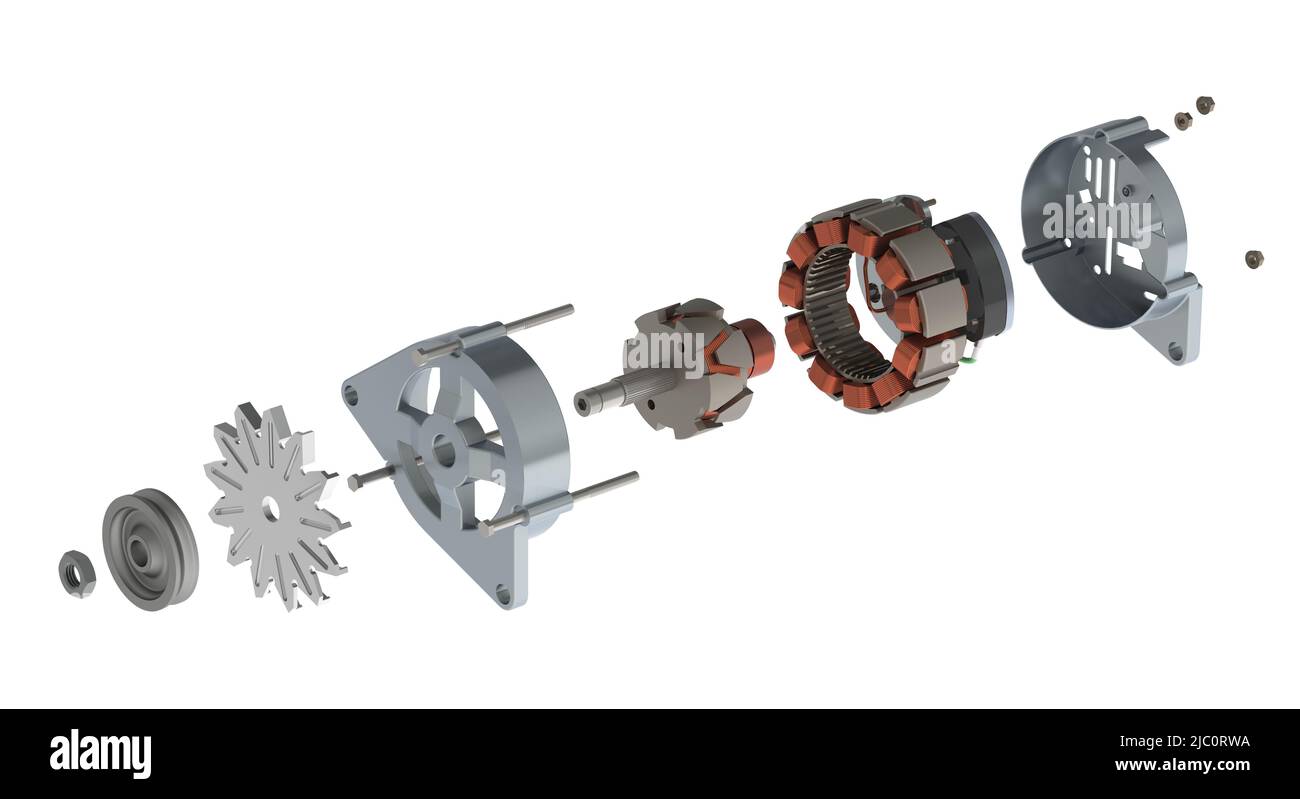 Car alternator exploded isometric view isolated on white background, 3D ...