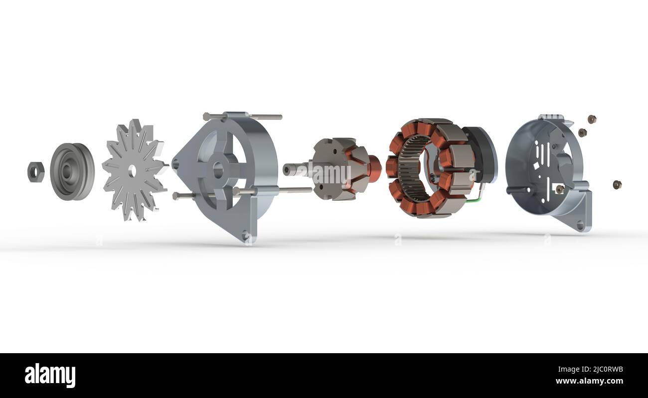 Car alternator exploded isometric view isolated on white background, 3D ...