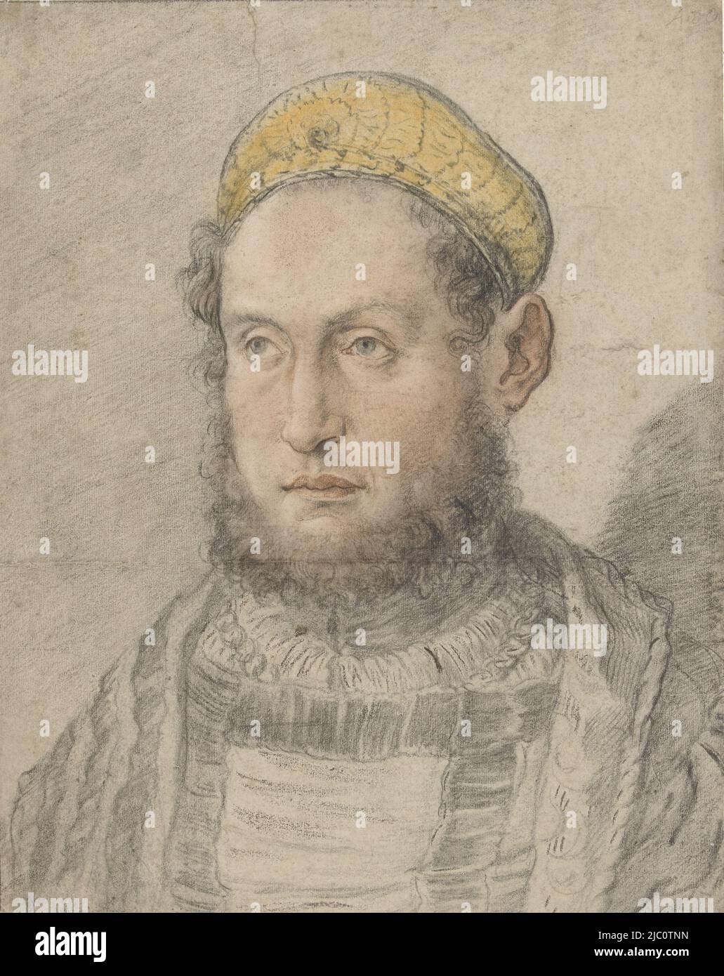 Portrait of a prominent man with beard and gold coloured hat, draughtsman: Hans Burgkmair (I), c. 1505 - c. 1507, paper, h 336 mm × w 270 mm Stock Photo