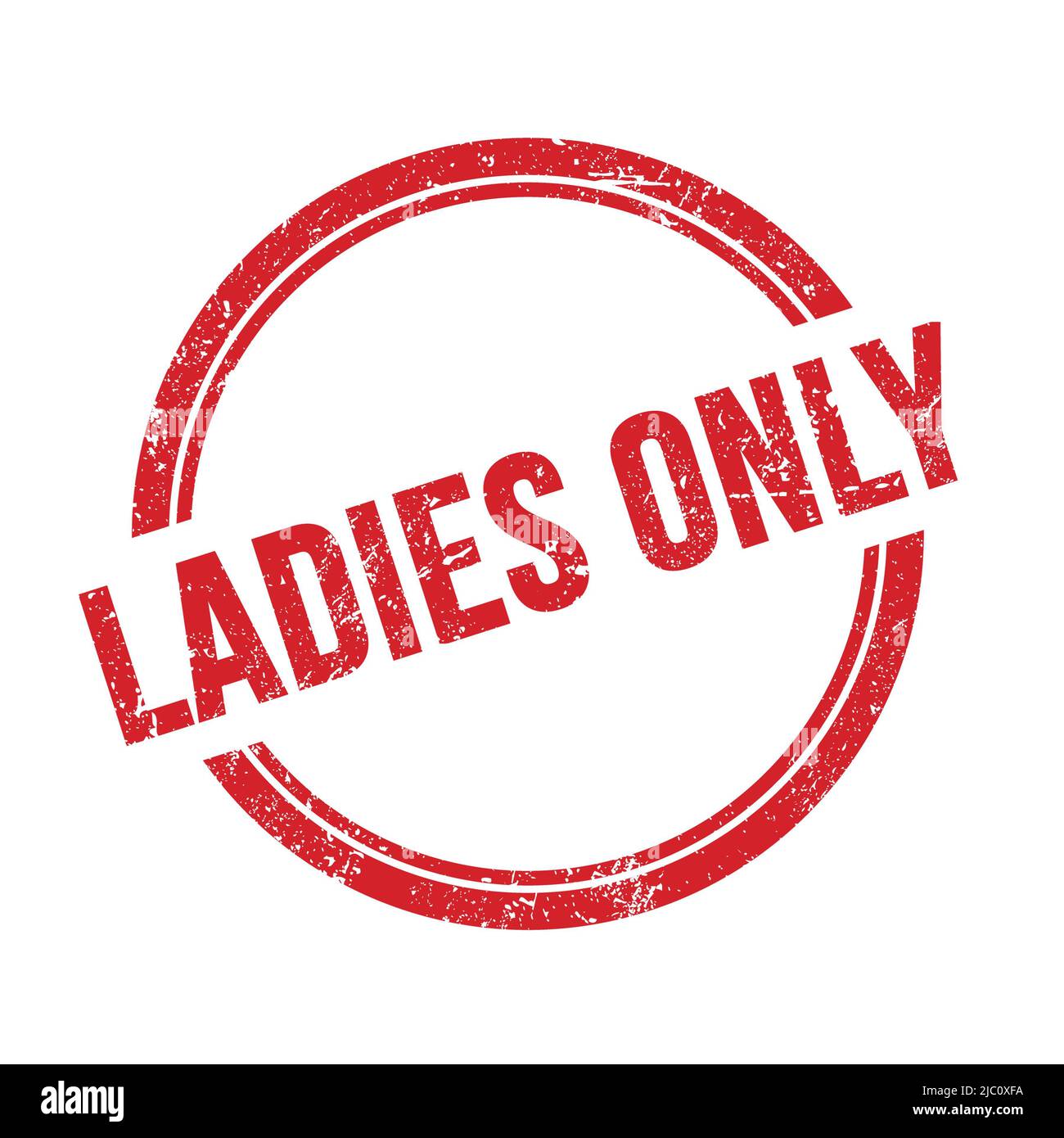LADIES ONLY text written on red grungy vintage round stamp Stock Photo