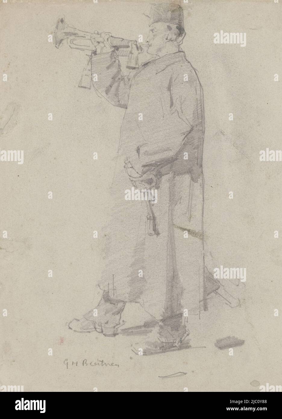 Standing trumpeter, draughtsman: George Hendrik Breitner, 1867 - 1923, paper, h 333 mm × w 273 mm Stock Photo