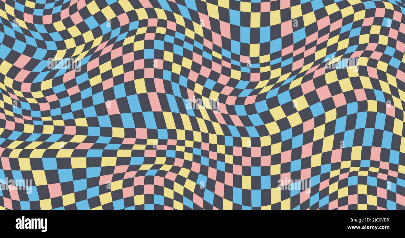 Checkered background with distorted squares. Abstract banner with ...