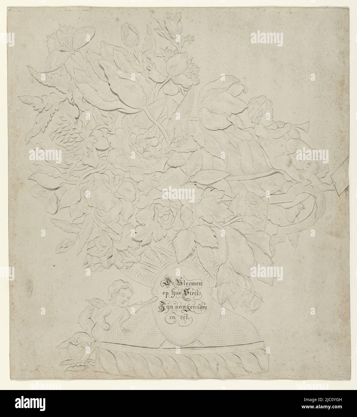 Cut flower arrangement with putti, draughtsman: anonymous, 1700 - 1800, paper, snipping, h 505 mm × w 465 mm Stock Photo