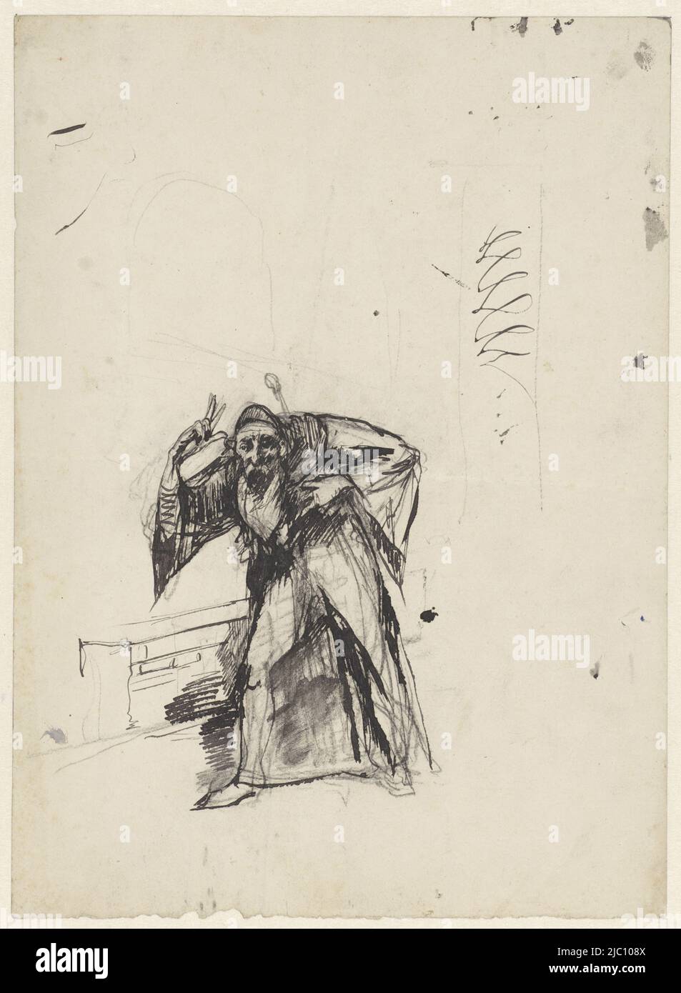 Scene from Merchant of Venice by Shakespeare, The Jew Shylock, walking through the streets, draughtsman: Jac van Looij, 1865 - 1930, paper, pen, h 347 mm × w 252 mm Stock Photo