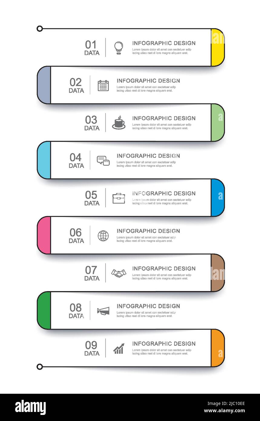 9 data infographics tab thin line index template. Vector illustration abstract square infographic background. Stock Vector