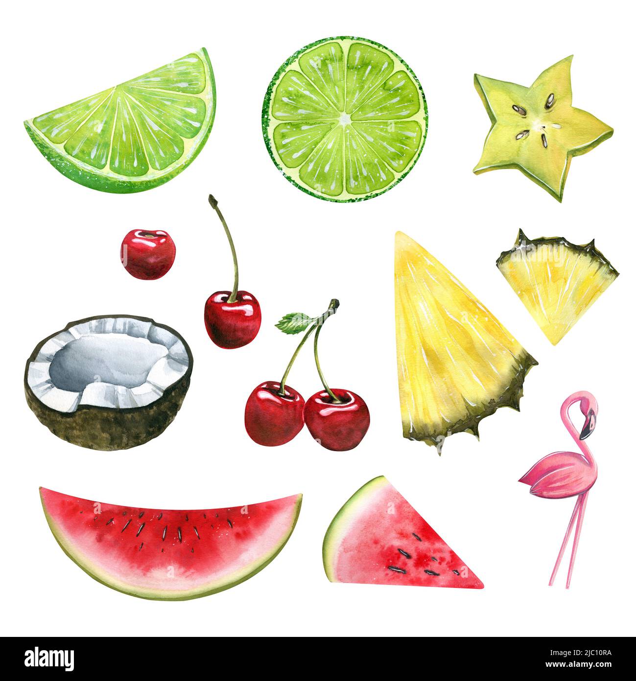 Watercolor illustration of hand-drawn fruits and berries Stock Photo ...