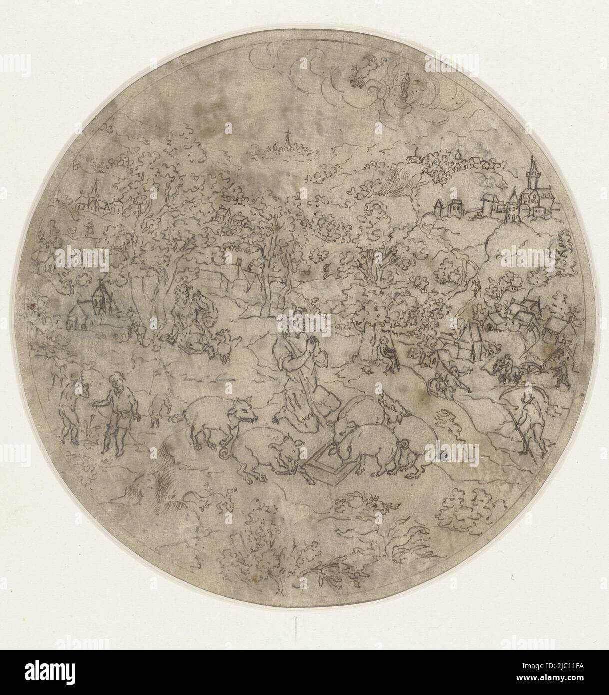 Lost Son as herdsman, draughtsman: Jonas Silber, 1572 - 1589, paper, pen, d 132 mm Stock Photo