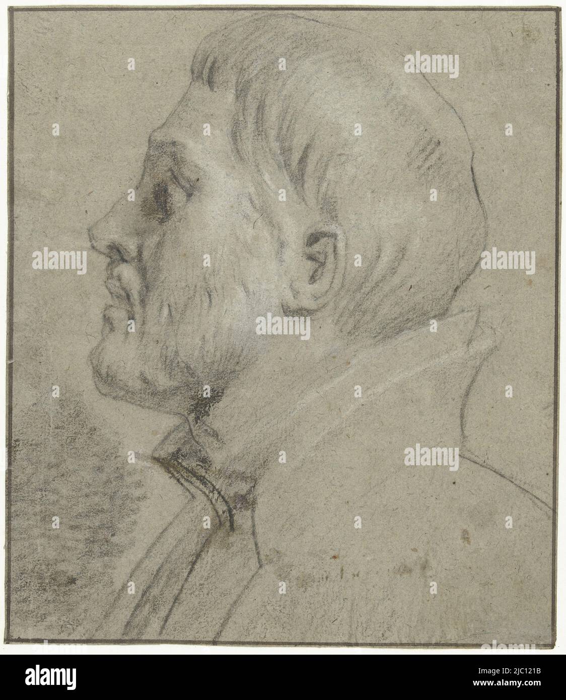 Man's head with stand-up collar, in profile to the left, draughtsman: Gaspar de Crayer, (attributed to), 1594 - 1669, paper, h 212 mm × w 183 mm Stock Photo